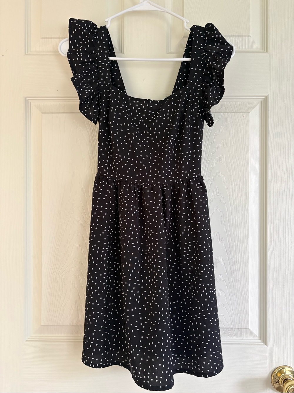 Black Polka Dot Ruffle Sleeve Dress